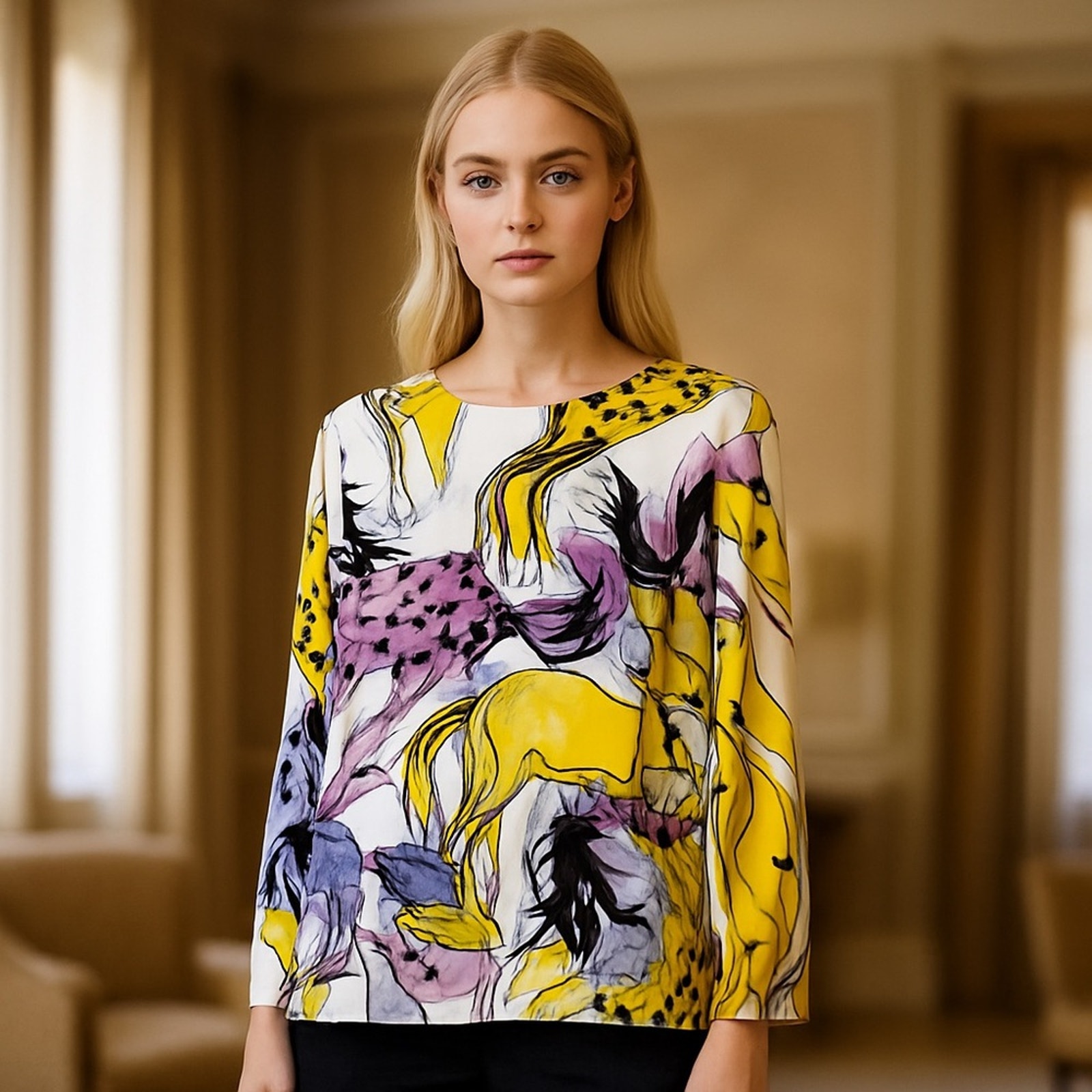 Stella Mccartney Louisa Horse Print Blouse Top Long Sleeve Size 36 Nwt